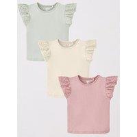 Mini V By Very Girls 3 Pack Broderie Frill Sleeve Short Sleeve T-Shirts - Multi