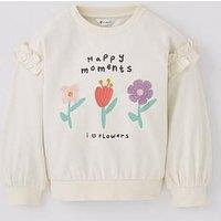 Mini V By Very Girls Flower Frill Shoulder Sweatshirt - White