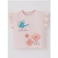 Mini V By Very Girls Frill Sleeve Flower T-Shirt - Pink
