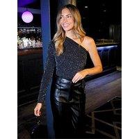 Style Cheat One Shoulder Metallic Top - Black