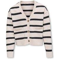 Only Kids Girls Striped Knitted Cardigan - Birch Black