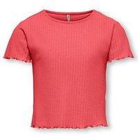 Only Kids Girls Nella Ribbed T-Shirt - Bright Red