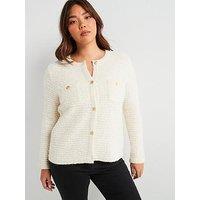 V By Very Curve Textured Trophy Cardigan - Cream