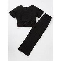 V By Very Girls Textured Top And Trouser Set - Black