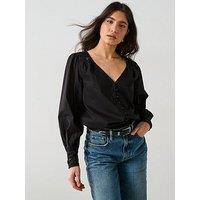 V By Very Lace Yoke Blouson Blouse - Black