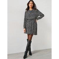 V By Very Cowl Neck Polka Dot Mini Dress - Black