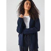 Everyday Longline Ribbed Edge To Edge Cardigan - Dark Blue