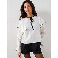 V By Very Mono Contrast Tie Ruffle Blouse - Multi