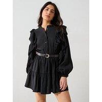 V By Very Broderie Ruffle Mini Skirt Dress - Black