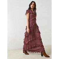 V By Very V Neck Ruffle Maxi Dress - Purple