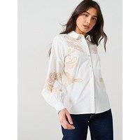 V By Very Contrast Embroidered Cotton Shirt - Cream