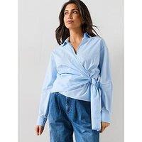 V By Very Stripe Tie Side Cotton Shirt - Blue