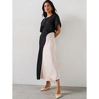V By Very Colour Block Satin Midi Dress - Mono