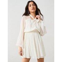 V By Very Pussybow Lace Trim Mini Dress - Ivory