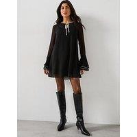 V By Very Contrast Ruffle Shift Mini Dress - Black
