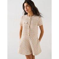 V By Very Neutral Boucle Mini Dress - Gold