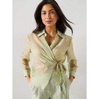 V By Very Tie Side Sheer Shirt - Green