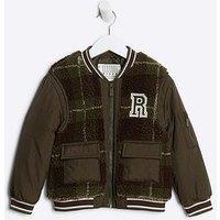 River Island Mini Mini Boy Check Bomber Jacket - Khaki