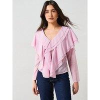 V By Very V Neck Romantic Ruffle Blouse - Purple