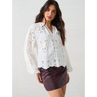 V By Very Premium Guipure Lace Blouse - Cream