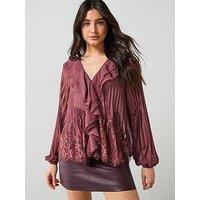 V By Very Lace Hem Pleated Blouse - Purple