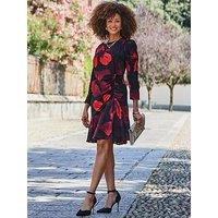 Sosandar Bold Shoulder Asymmetrical Hem Mini Dress /Red - Black