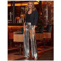 Sosandar Faux Leather Palazzo Trouser - Silver