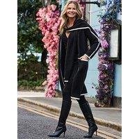 Sosandar Knitted Stitch Edge Jacket With Scarf - Black