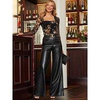 Sosandar Palazzo Faux Leather Trouser - Black