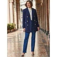 Sosandar Short Peacoat With Gold Buttons - Navy
