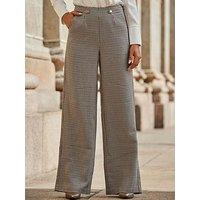 Sosandar Heritage Check Wide Leg Trouser - Brown