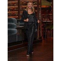 Sosandar Sequin Wide Leg Trouser - Black
