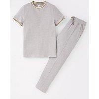 V By Very Boys Short Sleeve Rib Neck T-Shirt And Jog Set - Stone