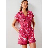 Mango Printed Open Collar Playsuit