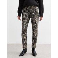 New Look Leopard Print Straight Leg Jeans - Brown