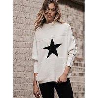 Mint Velvet Cotton Star Jumper - Ivory