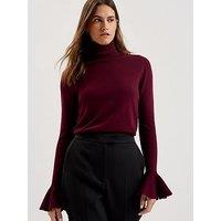 Ted Baker Tamsenn Roll Neck Sweater With Fluted Sleeves - Dark Red