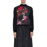 Ted Baker Tabithr Printed Woven Front Long Sleeve Sweater - Black