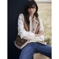 Mint Velvet Tan Bonded Collarless Gilet