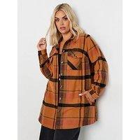 Yours Curve Check Shacket - Orange