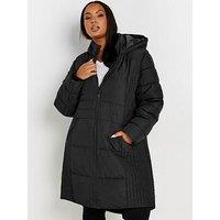 Yours Curve Mid Weight Padded Coat - Black