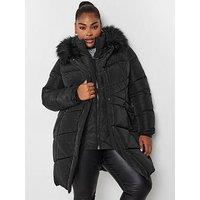 Yours Curve Midi Padded Puffer Coat - Black