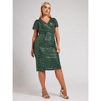 Yours Curve Sequin Wrap Shift Dress - Green