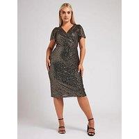 Yours Curve Sequin Wrap Shift Dress - Gold