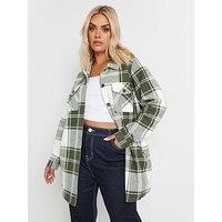 Yours Curve Check Shacket - Green