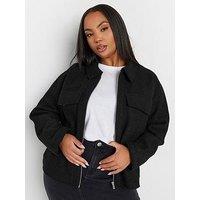 Yours Curve Wool Cropped Centre Front Jacket - Black