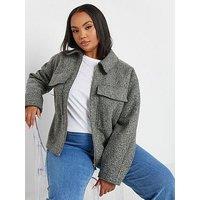 Yours Curve Wool Cropped Centre Front Jacket - Grey