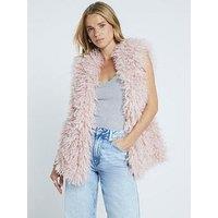 River Island Faux Fur Long Shabby Gilet - Light Pink