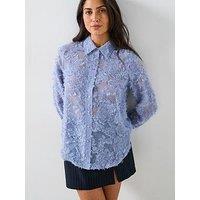 V By Very Floral Jacquard Longline Shirt - Blue