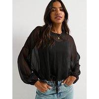 V By Very Tie Hem Long Sleeve Shell Blouse - Black